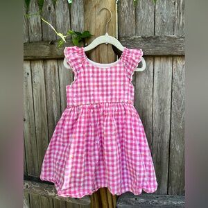 GAP Med Weight Pink Gingham Dress with Textured Dots EUC 3Y 3T